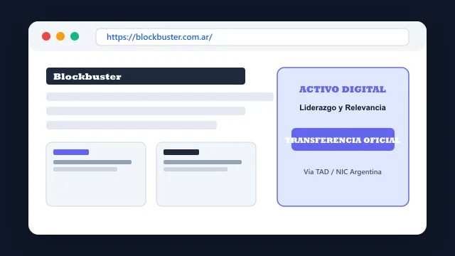 Vista del activo digital estratégico blockbuster.com.ar y transferencia formal